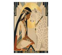 Donna e leopardo bianco Puzzle 1000 Pezzi in Legno, Sfida di Montaggio | Art Déco, Oro geometrico, Cubismo, Arte neogeometrica, Struttura in Legno, Sfida Impegnativa, Puzzle per Famiglia