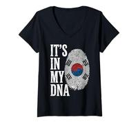 Donna È nel Mio Dna Corea del Sud Impronta Digitale Maglietta con Collo a V