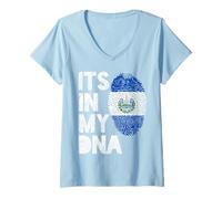 Donna È nel Mio Dna El Salvador Flag Pride Impronte digitali Maglietta con Collo a V