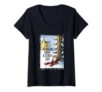 Donna È più probabile Che porti a casa Un Gatto randagio Inverno Maglietta con Collo a V