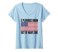 Donna E Pluribus Bandiera Unum USA Maglietta con Collo a V