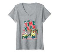 Donna È Quel Periodo dell'anno Festivo Minions Holiday Fun Maglietta con Collo a V