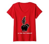 Donna È Questo Jolly Enough Divertente Gatto Nero Coda Albero di Natale Maglietta con Collo a V