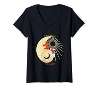 Donna È Tutto Un Equilibrio - Yin Yang Sole Luna con Carpe Koi Zen Maglietta con Collo a V