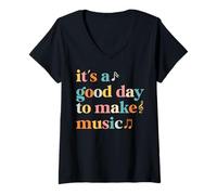 Donna È Un Buon Giorno per Fare Musica Musicista Insegnante di Musica Maglietta con Collo a V
