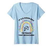 Donna È un buon giorno per insegnare ai piccoli musicisti con l'insegnante arcobaleno Maglietta con Collo a V