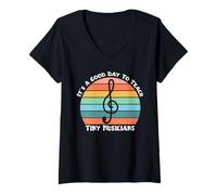 Donna È un buon giorno per insegnare piccoli musicisti divertente insegnante di musica Maglietta con Collo a V