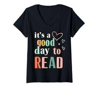 Donna È Un Buon Giorno per Leggere Inspirational Fun Reading Vibe Maglietta con Collo a V