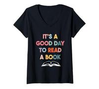 Donna È Un Buon Giorno per Leggere Una Lettura della Biblioteca degli Amanti del Libro Maglietta con Collo a V