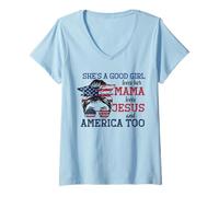 Donna È Una Brava Ragazza, AMA Sua Mamma, AMA Anche Gesù e America Maglietta con Collo a V