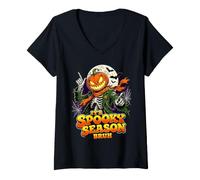 Donna È Una Stagione Spaventosa Bruh Pumpkin Skeleton Halloween Maglietta con Collo a V