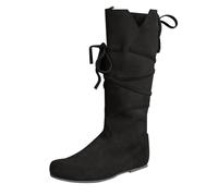 Donna E Uomo Primavera E Autunno Inverno Tacco Piatto Suola Spessa Giochi di Ruolo Medievale Punta Rotonda Alto Top Mid Top Stivali sopra il Ginocchio Stivali per le Donne Largo Vitello, Nero , 38 EU