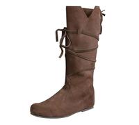 Donna E Uomo Primavera E Autunno Inverno Tacco Piatto Suola Spessa Giochi di Ruolo Medievale Punta Rotonda Alto Top Mid Top Stivali sopra il Ginocchio Stivali per le Donne Largo Vitello, Marrone, 41.5