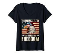 Donna Eagle USA Flag Il Sistema metrico Non può misurare la libertà Meme Maglietta con Collo a V