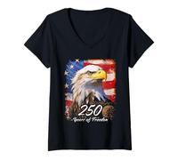Donna Eagle with 250 Years 1776-2026 Birthday American Maglietta con Collo a V