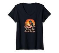 Donna Early Bird Gets Best View Bluebird Sunset Design Maglietta con Collo a V