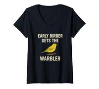 Donna Early Birder ottiene il Warbler - Umorismo birdwatching Maglietta con Collo a V