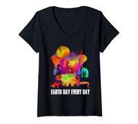 Donna Earth Day Every Day Watercolor Animals Lovers Earth Day Maglietta con Collo a V