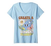 Donna Earth Day Kindness Create A Kinder Planet Positive Message Maglietta con Collo a V