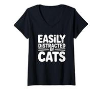 Donna Easily Distracted By Cats Maglietta con Collo a V