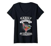 Donna Easily Distracted By Chickens Funny Animal Chicken Loves Maglietta con Collo a V