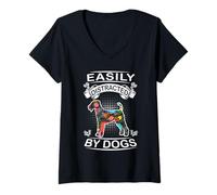 Donna Easily Distracted By Dogs Airedale Terrier Funny Dog Lover Maglietta con Collo a V