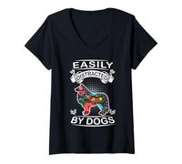 Donna Easily Distracted By Dogs Border Collie Funny Dog Lover Maglietta con Collo a V