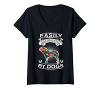 Donna Easily Distracted By Dogs Bulldog Funny Dog Lover Maglietta con Collo a V
