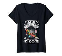 Donna Easily Distracted By Dogs Chihuahua Dog Lovers Puppy Maglietta con Collo a V