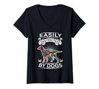 Donna Easily Distracted By Dogs English Pointer Funny Dog Lover Maglietta con Collo a V