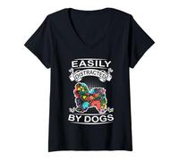 Donna Easily Distracted By Dogs Havanese Dog Lovers Puppy Maglietta con Collo a V