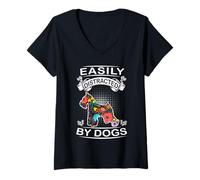 Donna Easily Distracted By Dogs Miniature Schnauzer Dog Lovers Maglietta con Collo a V