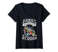 Donna Easily Distracted By Dogs Pembroke Welsh Corgi Dog Lover Maglietta con Collo a V