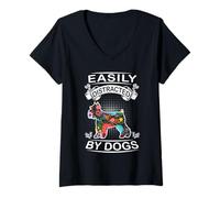 Donna Easily Distracted By Dogs Schnauzer Dog Lovers Puppy Maglietta con Collo a V