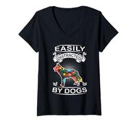 Donna Easily Distracted By Dogs Siberian Husky Dog Lovers Puppy Maglietta con Collo a V