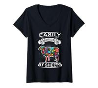 Donna Easily Distracted By Sheeps Funny Animal Sheep Loves Maglietta con Collo a V
