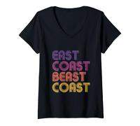 Donna East Coast Beast Coast - Tavolozza Vintage retrò Tramonto Maglietta con Collo a V