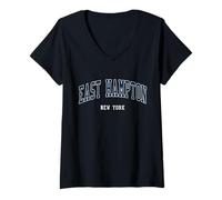 Donna East Hampton New York Vintage Athletic College Stile Maglietta con Collo a V