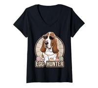 Donna Easter Bunny Basset Hound Egg Hunter, Amante dei Cani Maglietta con Collo a V