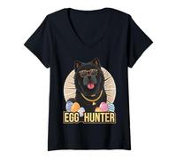 Donna Easter Bunny Black Chow Chow Egg Hunter Dog Lover Maglietta con Collo a V
