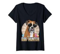 Donna Easter Bunny Boxer Egg Hunter Dog Lover Maglietta con Collo a V