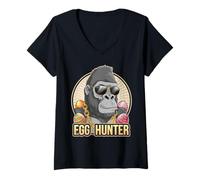 Donna Easter Bunny Gorilla Egg Hunter Amante degli Animali Maglietta con Collo a V