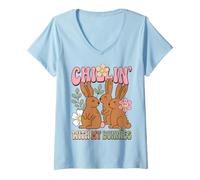 Donna Easter Bunny Humor Chillin with My Bunnies Maglietta con Collo a V