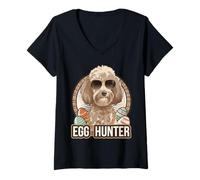 Donna Easter Bunny Poodle Egg Hunter Dog Lover Maglietta con Collo a V