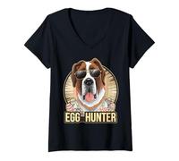 Donna Easter Bunny Saint Bernard Egg Hunter Amante dei Cani Maglietta con Collo a V