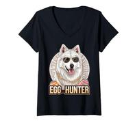 Donna Easter Bunny Samoiedo Egg Hunter Dog Lover Maglietta con Collo a V
