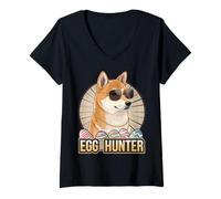 Donna Easter Bunny Shiba Inu Egg Hunter Dog Lover Maglietta con Collo a V