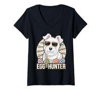Donna Easter Bunny Westie Egg Hunter Dog Lover Maglietta con Collo a V