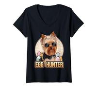 Donna Easter Bunny Yorkshire Terrier Egg Hunter, Amante dei Cani Maglietta con Collo a V