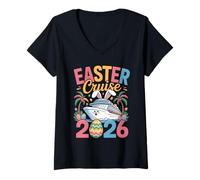 Donna Easter Cruise 2026 Bunny Cruise Ship Cute Family Vacation Maglietta con Collo a V
